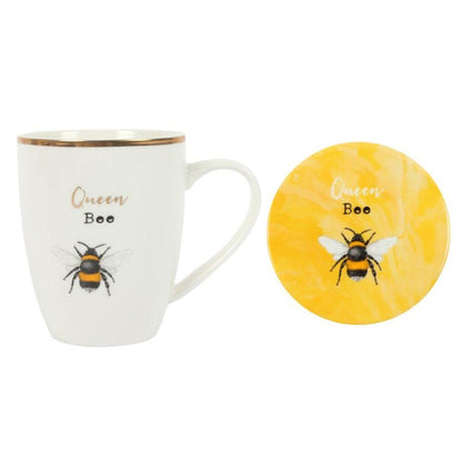 Queen Bee Ceramic Mug and Coaster Set - DuvetDay.co.uk