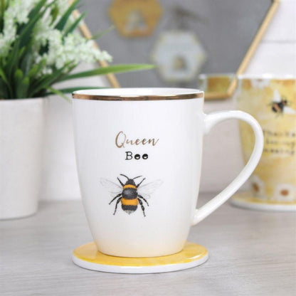Queen Bee Ceramic Mug and Coaster Set - DuvetDay.co.uk