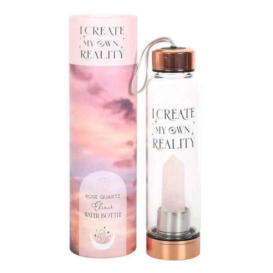 Rose Quartz Create My Own Reality Glass Water Bottle - DuvetDay.co.uk