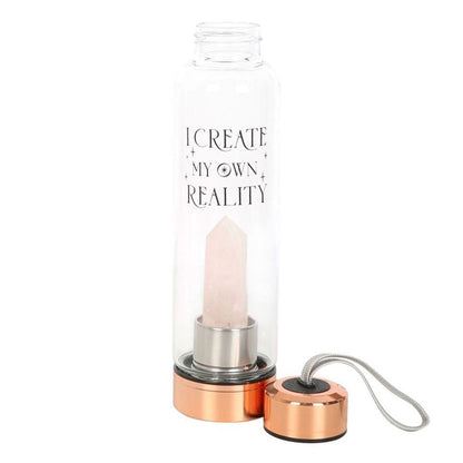 Rose Quartz Create My Own Reality Glass Water Bottle - DuvetDay.co.uk