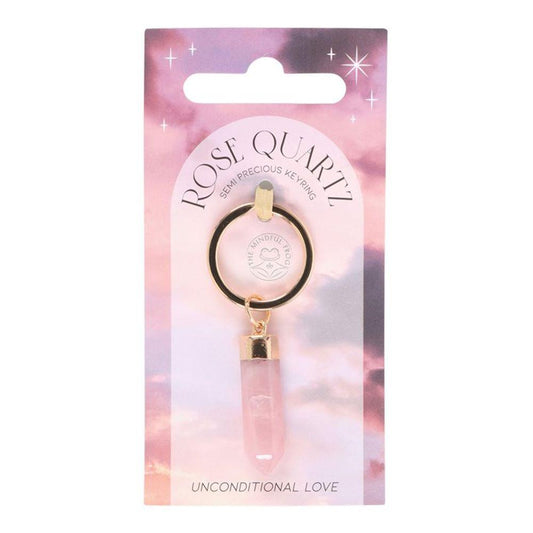 Rose Quartz Semi Precious Crystal Keyring - DuvetDay.co.uk