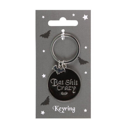 Round Bat Shit Crazy Keyring - DuvetDay.co.uk