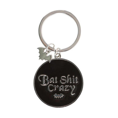 Round Bat Shit Crazy Keyring - DuvetDay.co.uk