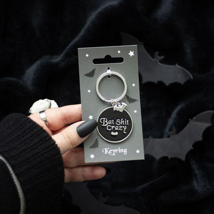 Round Bat Shit Crazy Keyring - DuvetDay.co.uk