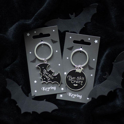 Round Bat Shit Crazy Keyring - DuvetDay.co.uk