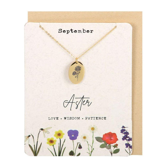 September Aster Birth Flower Necklace Card - DuvetDay.co.uk