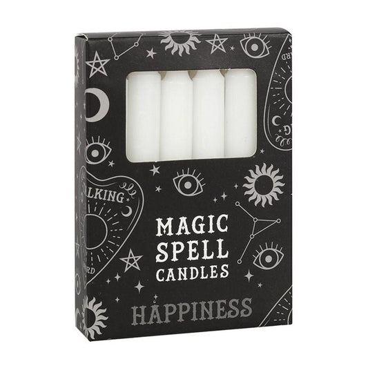 Set of 12 White 'Happiness' Spell Candles - DuvetDay.co.uk