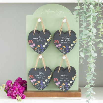 Set of 24 Wildflower Slate Hearts on Display - DuvetDay.co.uk