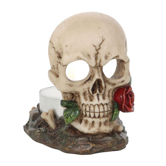 Skull Rose Tealight Holder - DuvetDay.co.uk