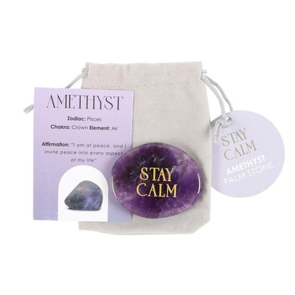 Stay Calm Amethyst Crystal Palm Stone - DuvetDay.co.uk