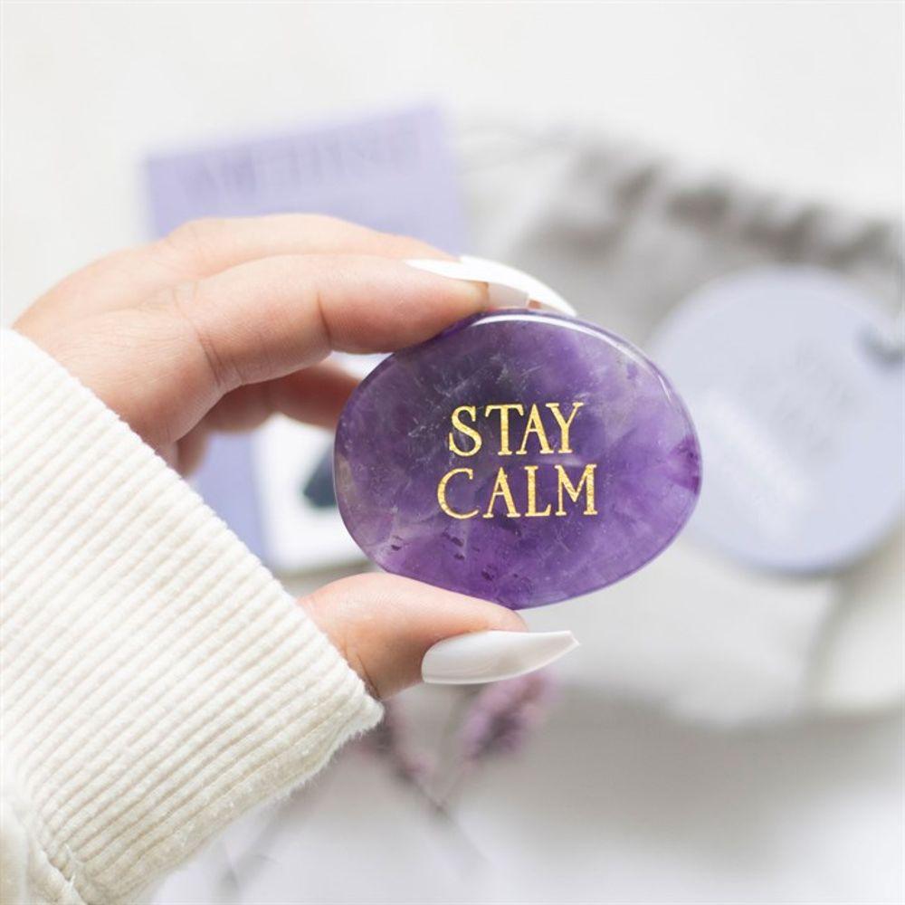 Stay Calm Amethyst Crystal Palm Stone - DuvetDay.co.uk