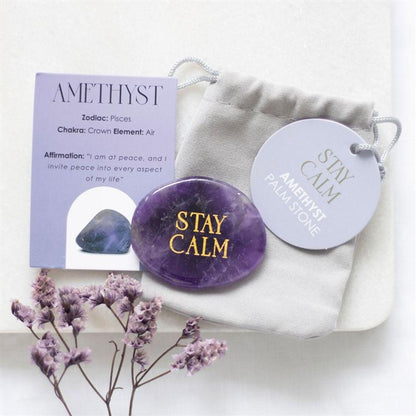 Stay Calm Amethyst Crystal Palm Stone - DuvetDay.co.uk