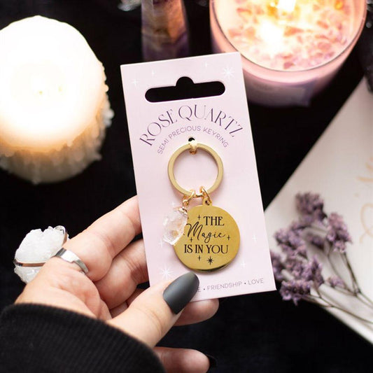 The Magic Is In You Rose Quartz Crystal Keyring - DuvetDay.co.uk
