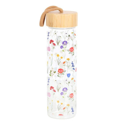 Wildflower Glass And Bamboo Water Bottle - DuvetDay.co.uk