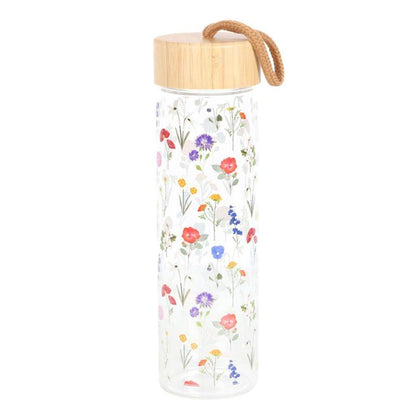 Wildflower Glass And Bamboo Water Bottle - DuvetDay.co.uk