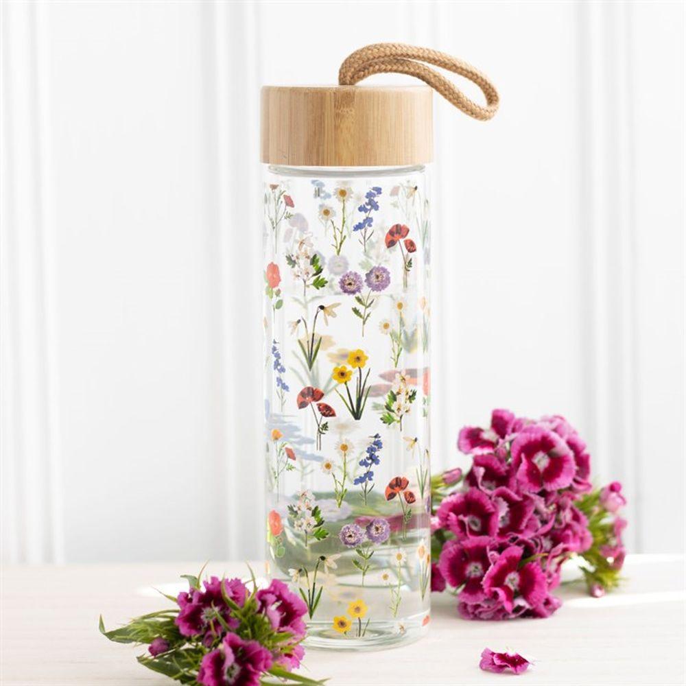 Wildflower Glass And Bamboo Water Bottle - DuvetDay.co.uk
