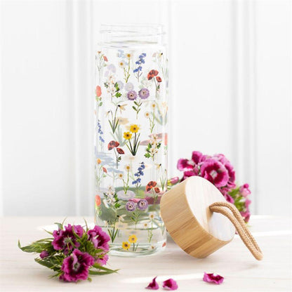 Wildflower Glass And Bamboo Water Bottle - DuvetDay.co.uk