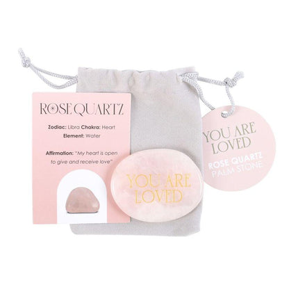 You Are Loved Rose Quartz Crystal Palm Stone - DuvetDay.co.uk