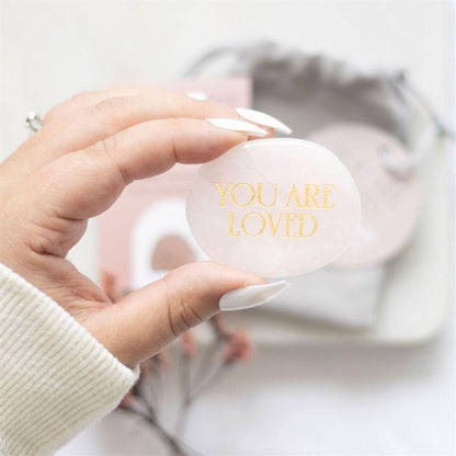 You Are Loved Rose Quartz Crystal Palm Stone - DuvetDay.co.uk