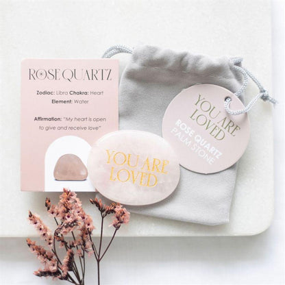You Are Loved Rose Quartz Crystal Palm Stone - DuvetDay.co.uk